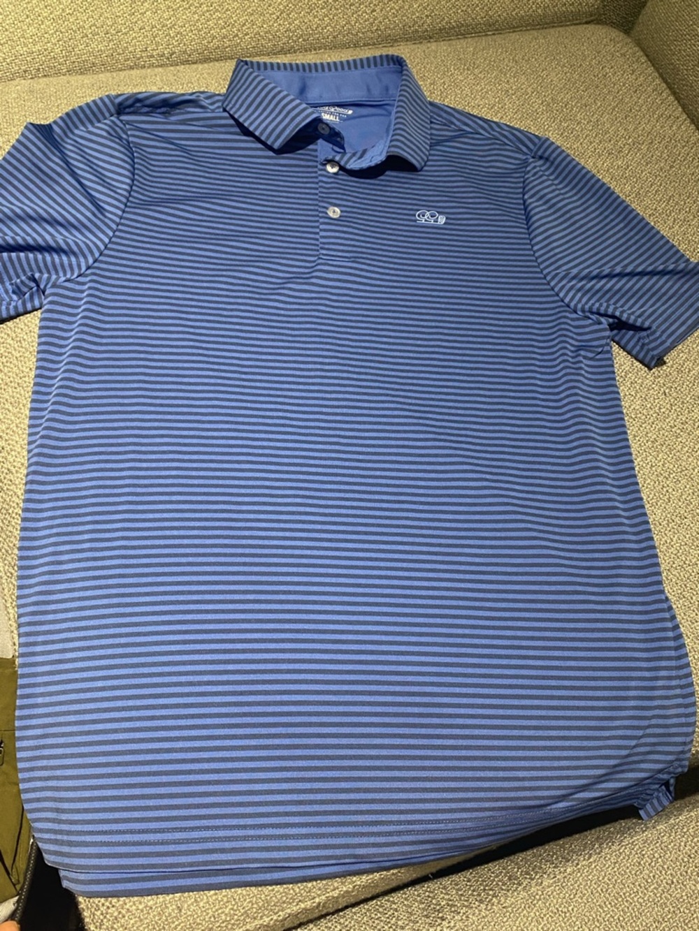 Good good branded Men's Blue Striped Polo Shirt size small EEUC